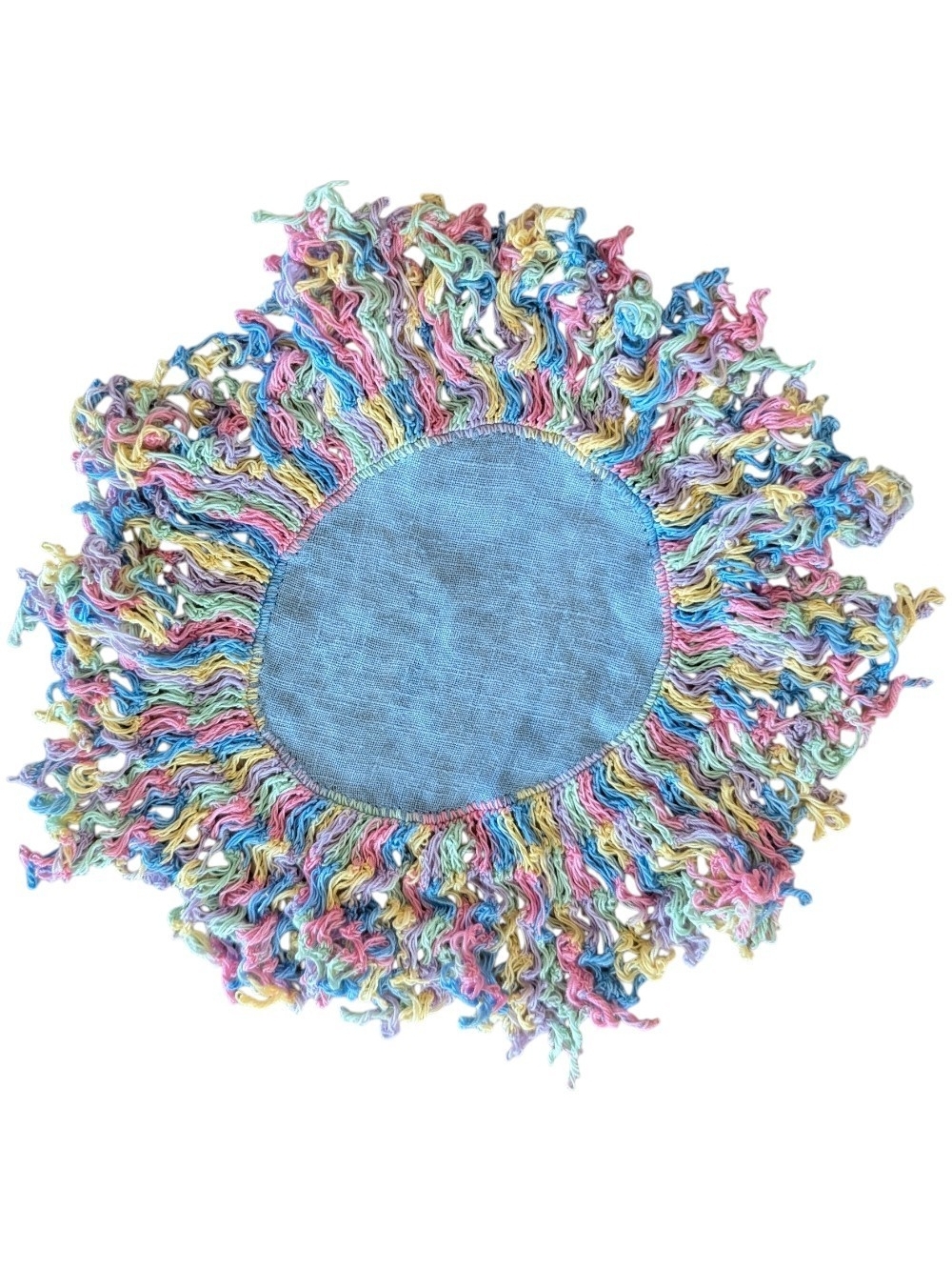 Multicolor Crochet Fringe Doily - Blue Center
